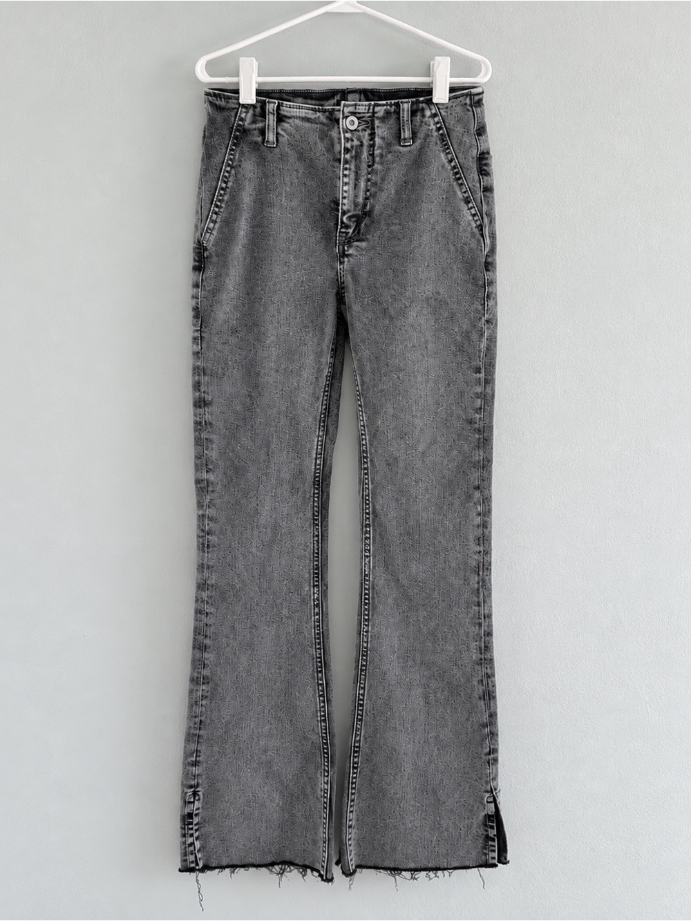 We The Free Free People High Rise Washed Black Split Hem Stretch Jeans 24